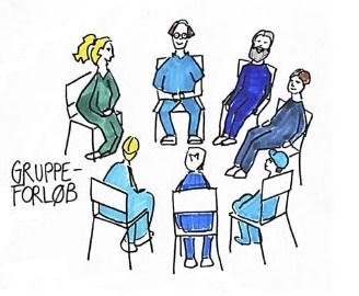 En gruppe på 7 personer sidder i en rundkreds