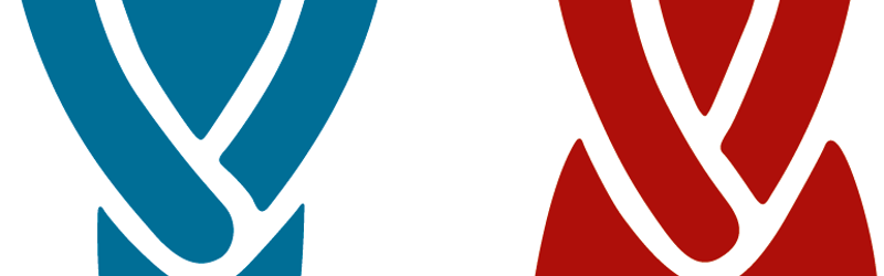 Tegnet blå mand og rød kvinde, der holder sig for skridtet